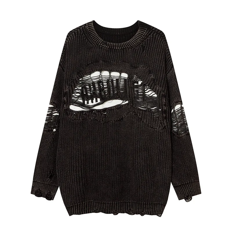

Men's Vibe Style Oversized Hip Hop Sweater High Street Ripped Jumpers Streetwear Loose Fit Y2K Vintage Knitwear Tops