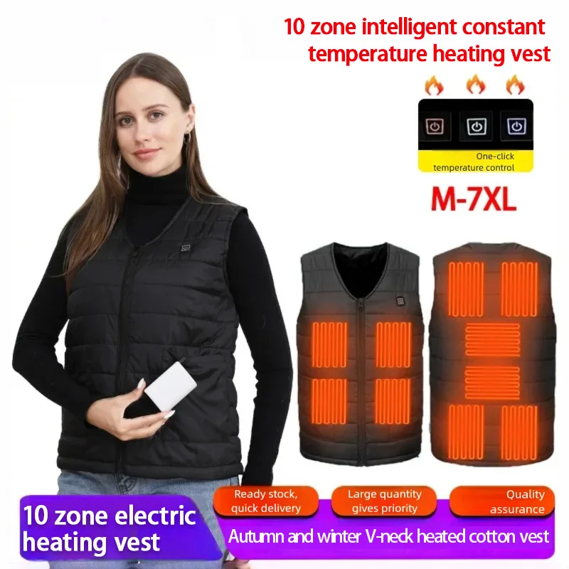 

Men WomenUnisex V-neck USB Self Heating Jacket 10 Area Electric Heated Vest Outdoor Heated Coat Winter Warm Clothes