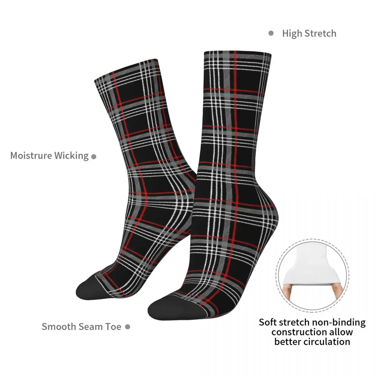 GTI-Chaussettes Tartan Harajuku Absorbant la Sueur, Chaussettes sulfToutes Saisons, Accessoires pour Cadeau d'Anniversaire Unisexe