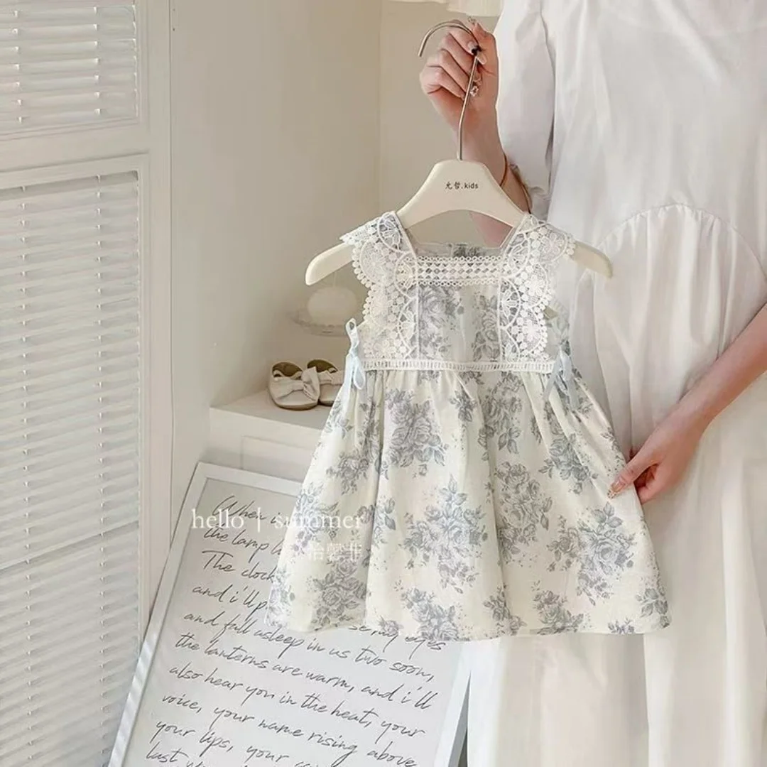 Girls' Fashionable Dress Summer Dress 2026 New Style Children's Countryside Style Cute Vest Floral Skirt Thin