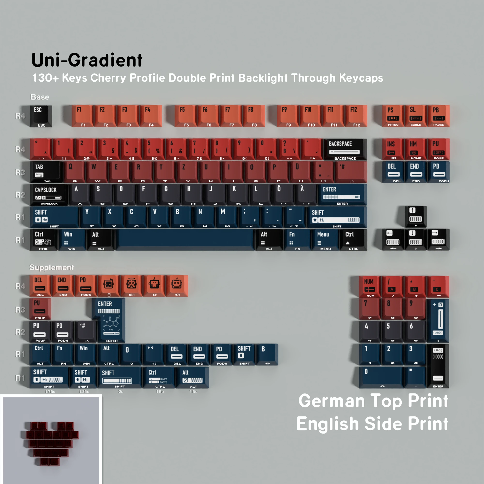 German Keycaps Cute Cherry Double Print Side Shine-through Pbt Material Dye-Sub Purpl CS:GO Cartoon Big Set Key Cap For Rainy 75