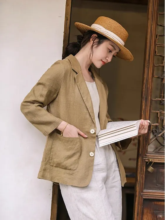 

High-End Women's Cotton Linen Single-Button Loose Long-Sleeve Western Suit Jacket Artistic Chinese Style Casual Fashion