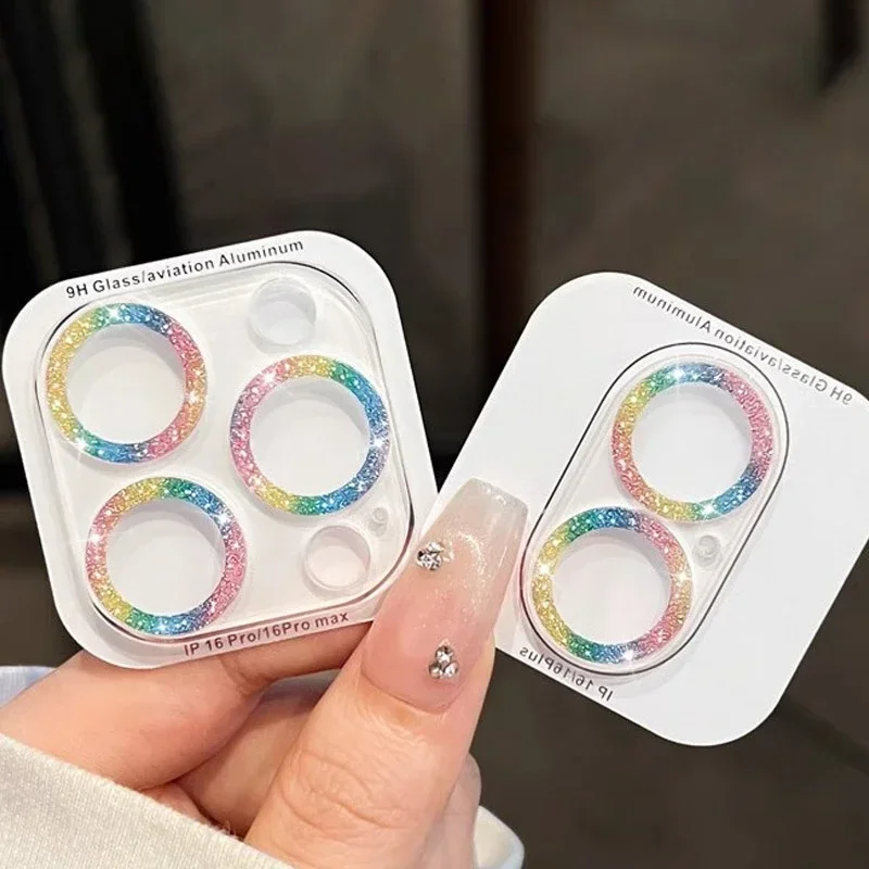 아이폰 16 프로 맥스 플러스 15 14 5G 애플 패션 도파민 캔디 컬러 글리터 렌즈 필름에 대한 럭셔리 글리터 카메라 렌즈 보호대