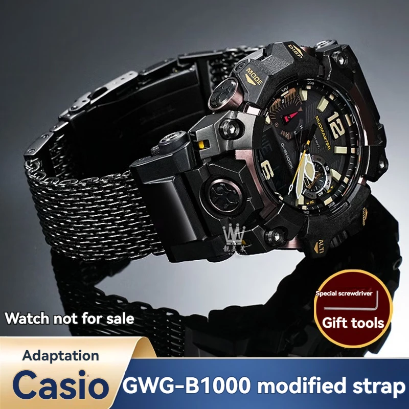 GWG-B1000 Stainless Steel Bracelet for Casio G-Shock Mudmaster – 3rd Gen Metal Strap Mod, Black Tactical Watch Band for Men, Sho
