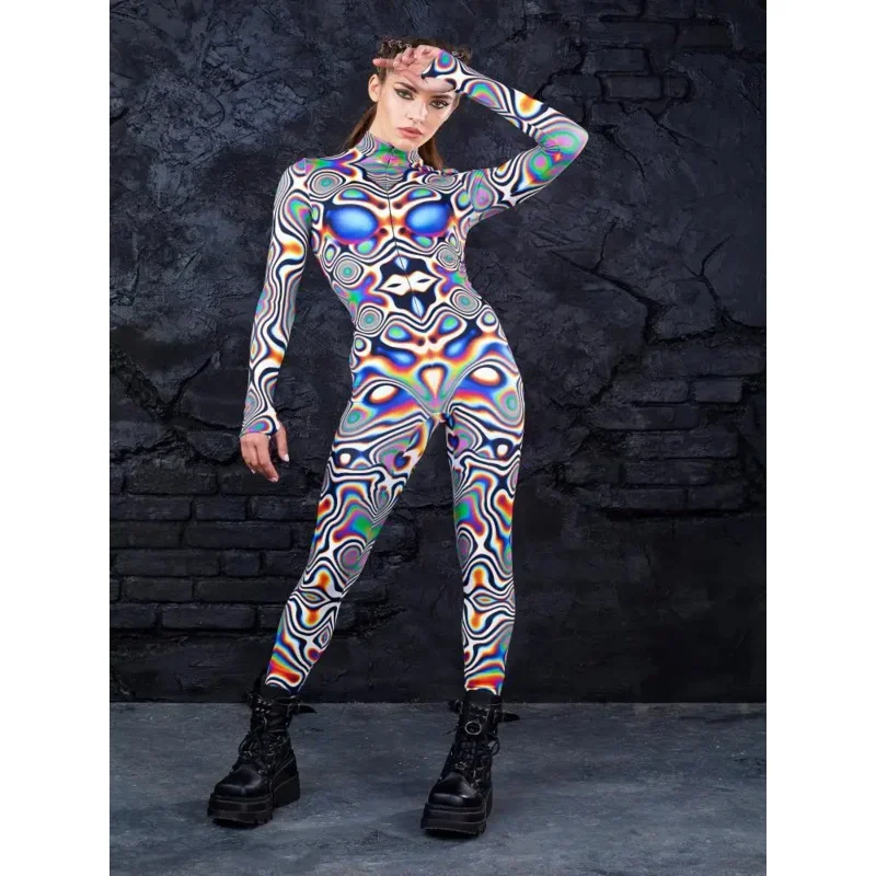 أزياء تنكرية متعددة الألوان للرجال Steampunk ثلاثية الأبعاد مطبوعة مثيرة ونحيفة للنساء بذلة أداء الهالوين كرنفال عطلة الزي