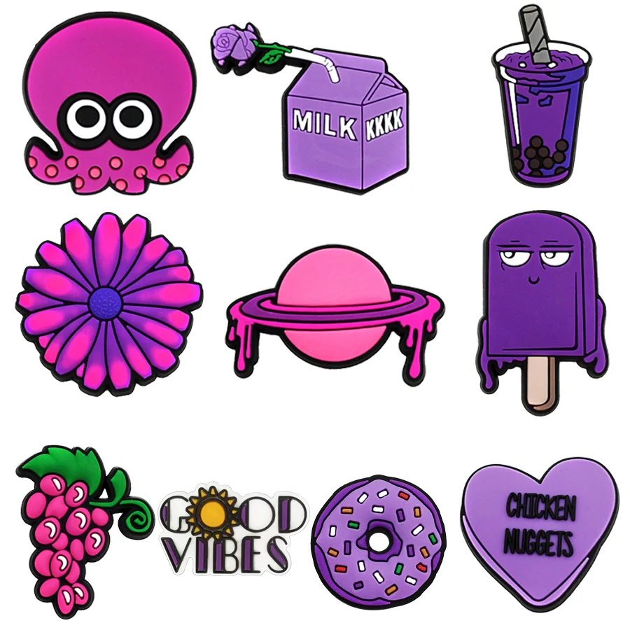 1Pcs PVC Purple Shoe Charms Lovely Girl Shoes Decorations Pins for Women Girls Gifts Sandals Accessories Buckles