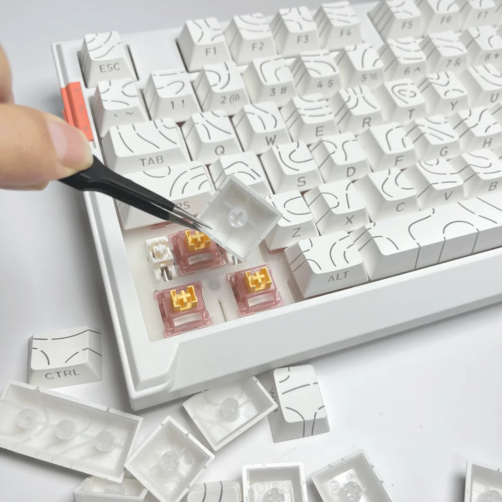 Super Contour Stripe Light PBT-Tastenkappen für mechanische Tastaturen, Cherry-Höhe, Tastenkappen für 61/68/75/84/87 Tasten, Gaming-Tastatur – Detail 1