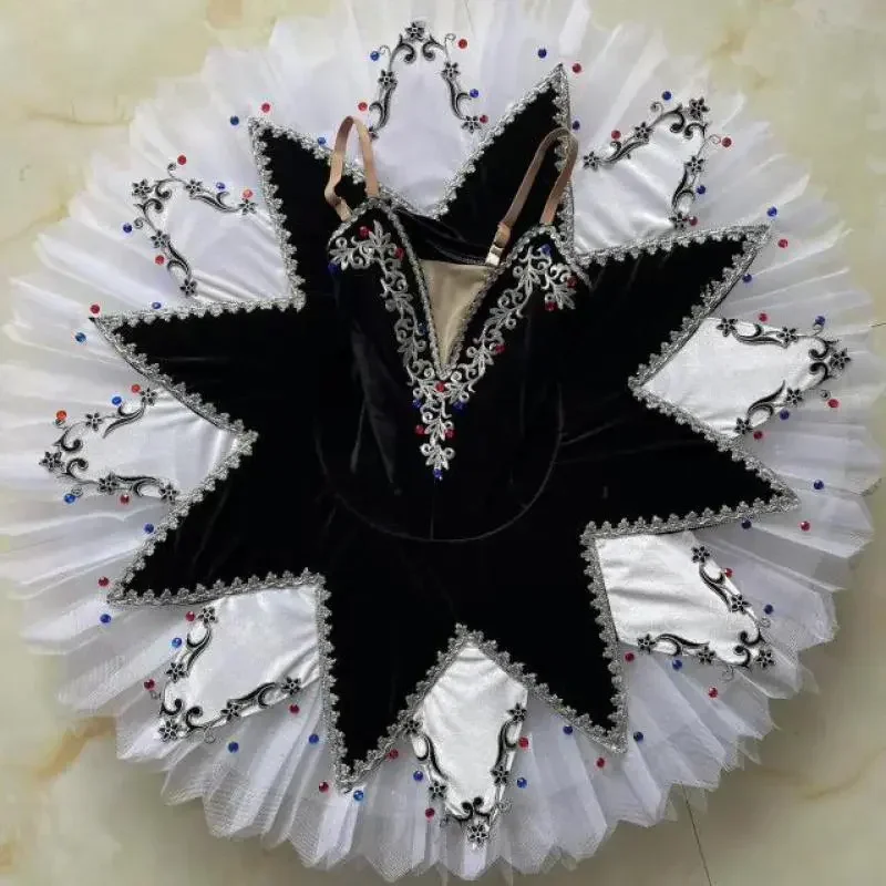 Clothes Pancake Tutu Ballerina Halloween Costumes Children Professional Ballet Skirt Black White Clown Performance Dancing