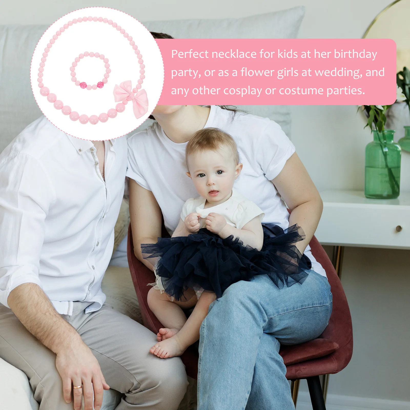 Bowknot Rose Red Beaded Necklace for Girls Kids Durable Comfortable Jewelry Birthday Wedding Party Beads Necklace