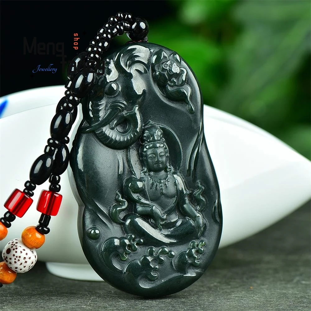 Pendentif Guanyin naturel Hetian Green, amulettes bouddhistes exquises de haute qualité, breloque de luxe, bijoux fins, cadeau de vacances, mode, diversifier