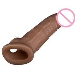 20cm Soft Liquid Silicone Reusable Penis Sleeve Extender Condom Realistic Male Cock big Dildo for Man Enlargement Time Delay