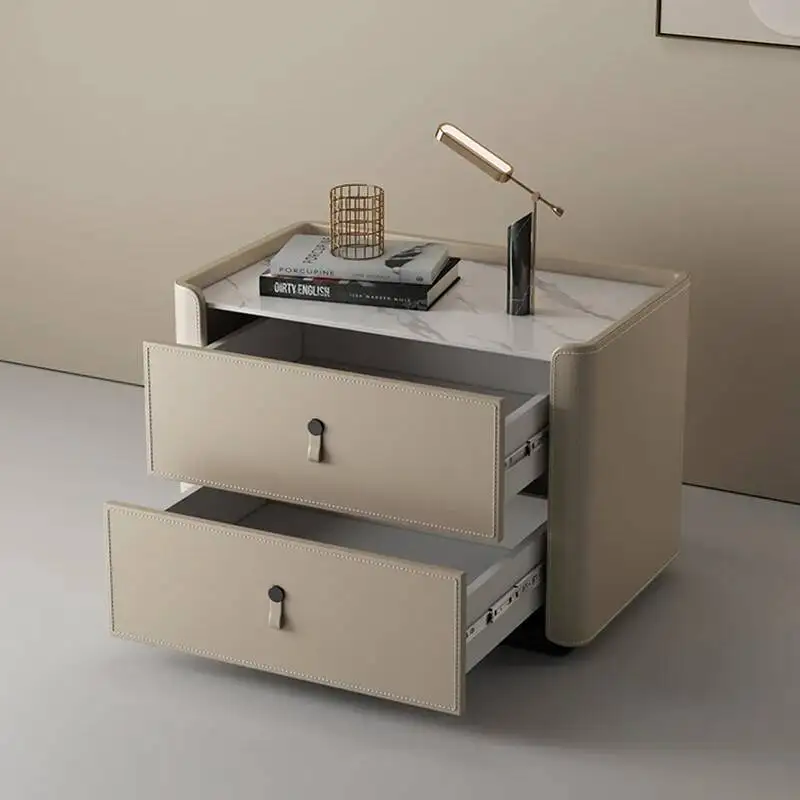 

Leather Simple Luxury Nightstand Modern Drawer Aesthetic Bedside Table Storage Nordic Mesitas De Noche Bedroom Furniture