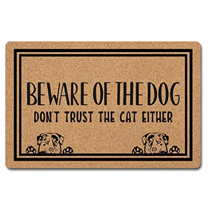 Funny Welcome Door Mat Home Decor Area Rugs Beware Of The Dog Don't Trust The Cat Either Funny Dogs Mat Front Door Mat Novelty D