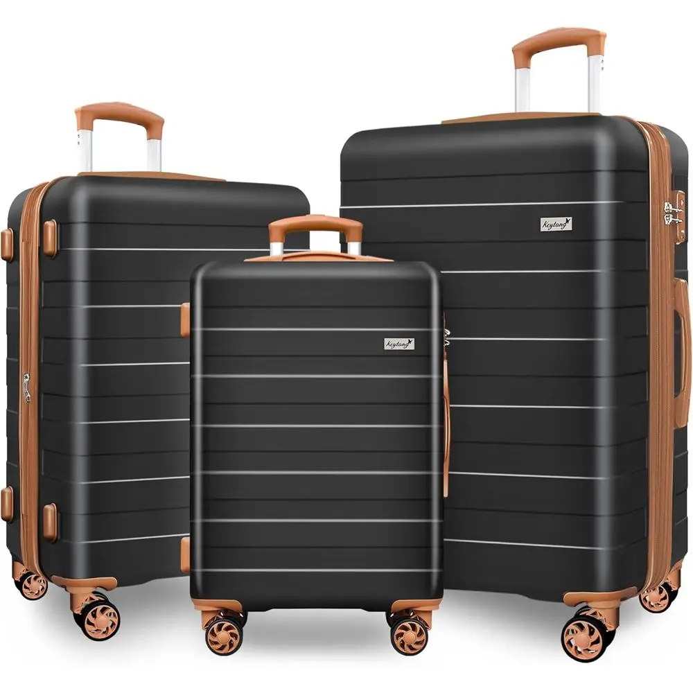 

Набор из 3 чемоданов на колесиках с замком TSA, 20-дюймовый ручной чемодан, чемоданы 24 и 28 дюймов, легкие, черный/коричневый