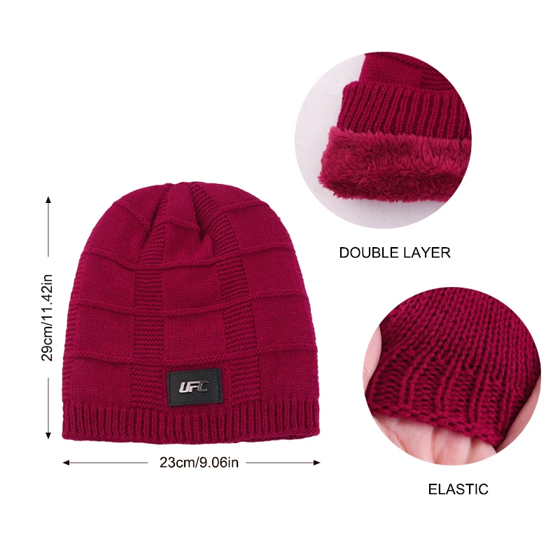 New Winter Warm Hat Men\'s Outdoor Wool Knitted Cap Plus Fleece Beanie Label Casual Knitted Hat Outdoor Windproof Warm Skull Cap