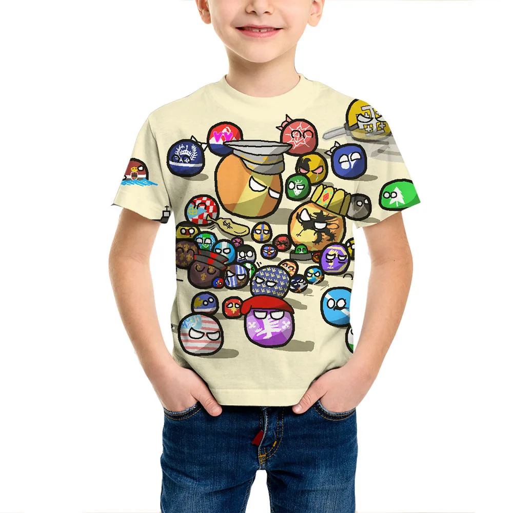 Countryball Polandballs Funny 3D Print Summer Kids T-Shirt Casual O-Neck T-Shirt Oversized Pullover Fashion Children's Clothing