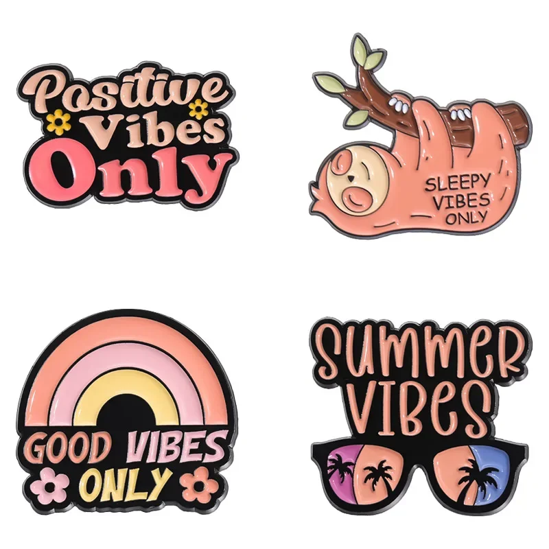 Cute Creative Good Summer Vibes Brooch Pins Sloth Rainbow Enamel Badges Gifts for Friends