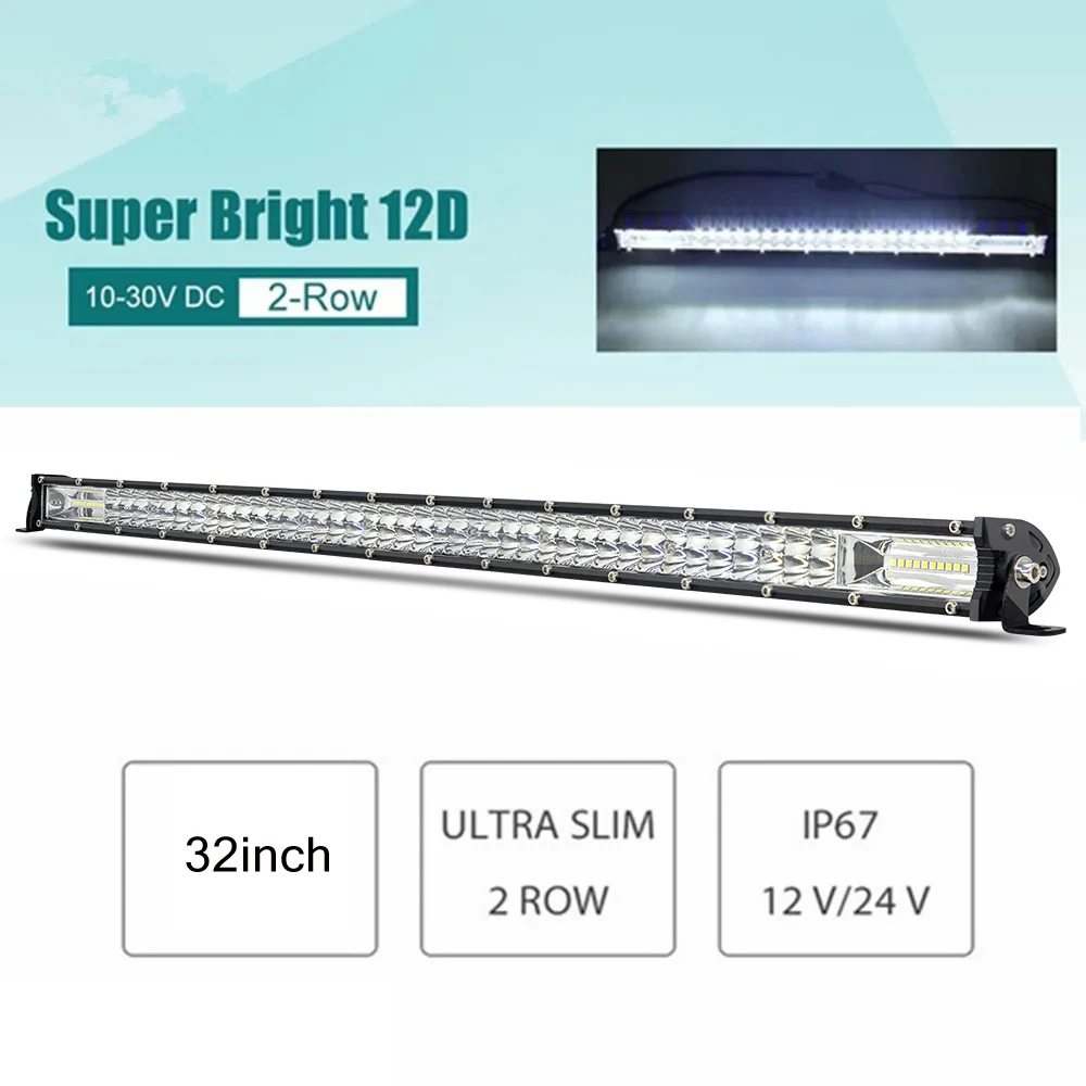 Super Slim 12D 15''20''32 Zoll LED-Lichtleiste Spot Flood 4x4 für ATV Offroad-Einsatz LED-Arbeitsscheinwerfer Doppelreihig 12V 24V für 4x4 Jeep SUV AUTO PKW LKW Traktor