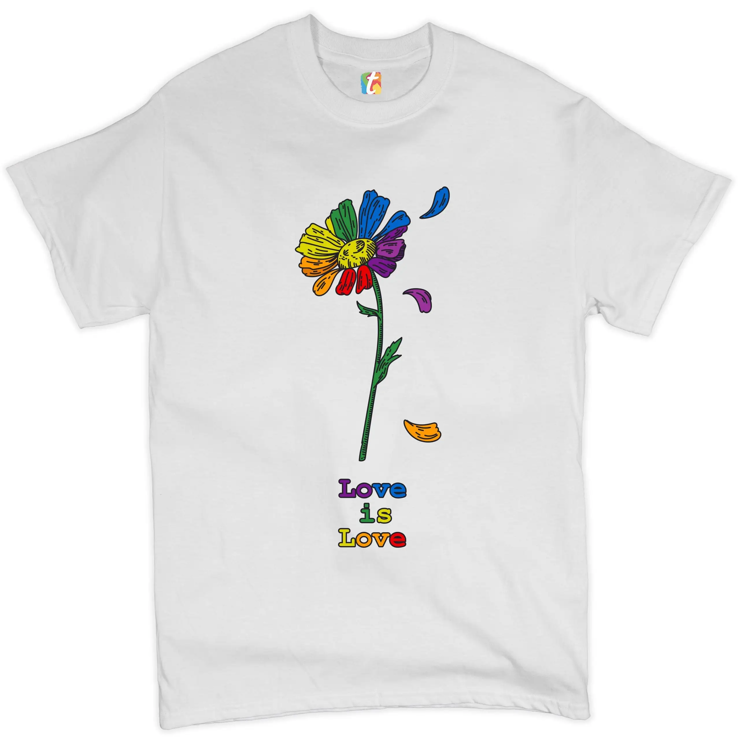 Love Is T shirt Rainbow Flower LGBT Acceptance Gay Pride Ally Same Sex Marriage Queer Non Binary Equal Rights Men's