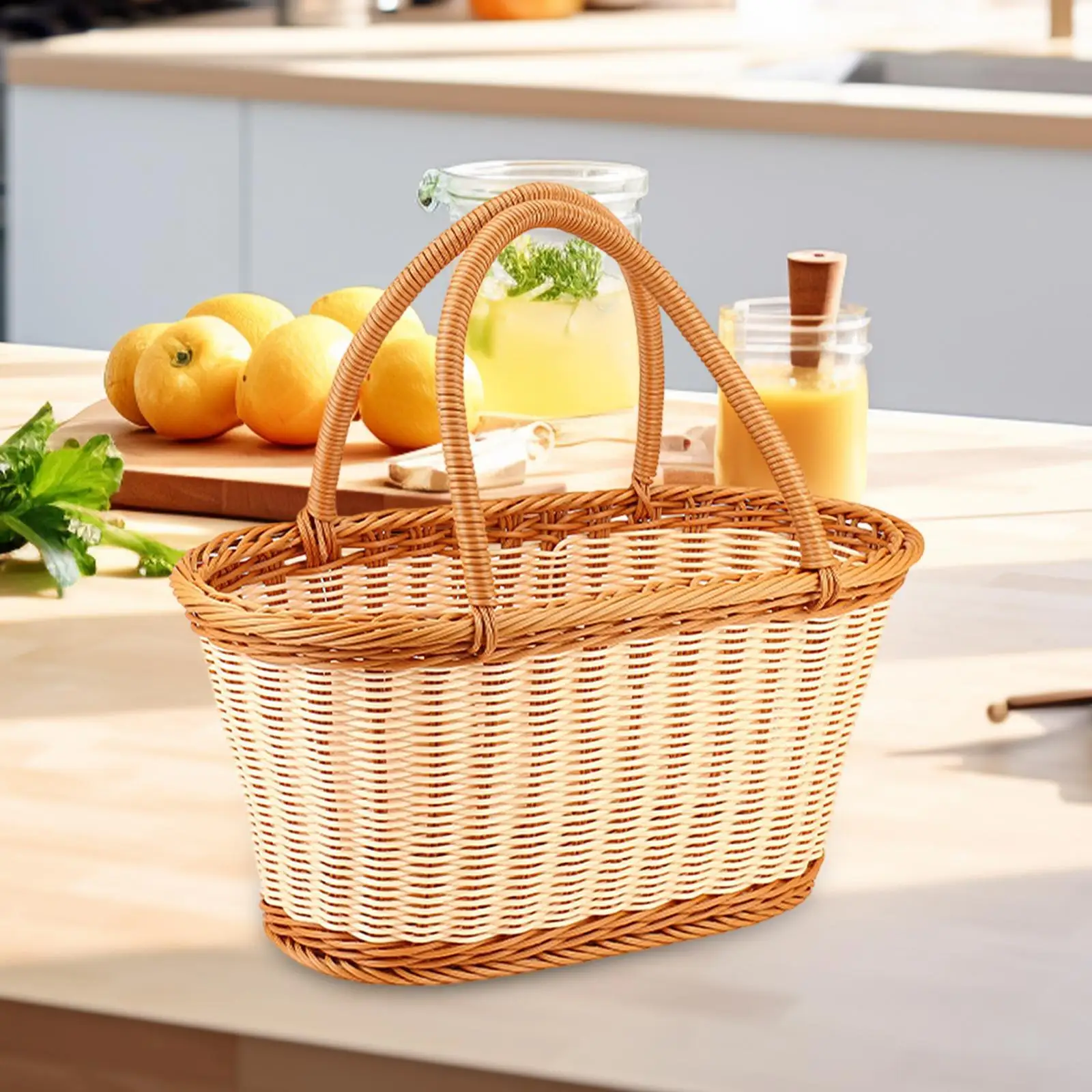 Imitation Rattan Picnic Basket Handmade Storage Baskets for Gathering Picnic