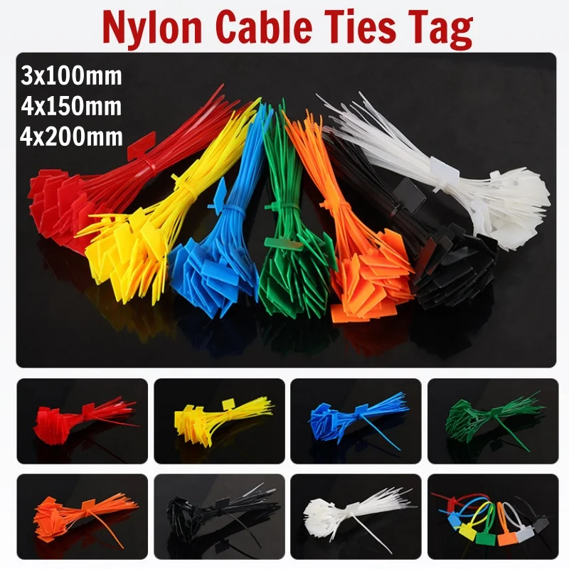 Nylon Color Cable Ties with Label Self-locking Cord Markers Plastic Loop Wire Zip Tie Straps for Home Office Cord Management