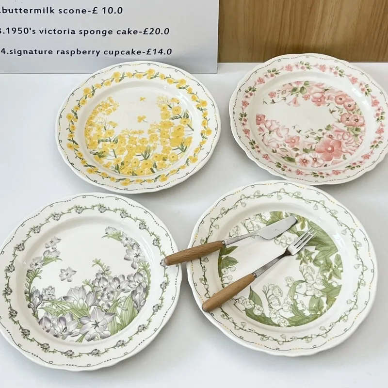 

8-дюймовый французский деревенский стиль с цветочным узором, десертная тарелка для макарон, обеденные тарелки, художественная посуда, украшение стола, кухонные инструменты