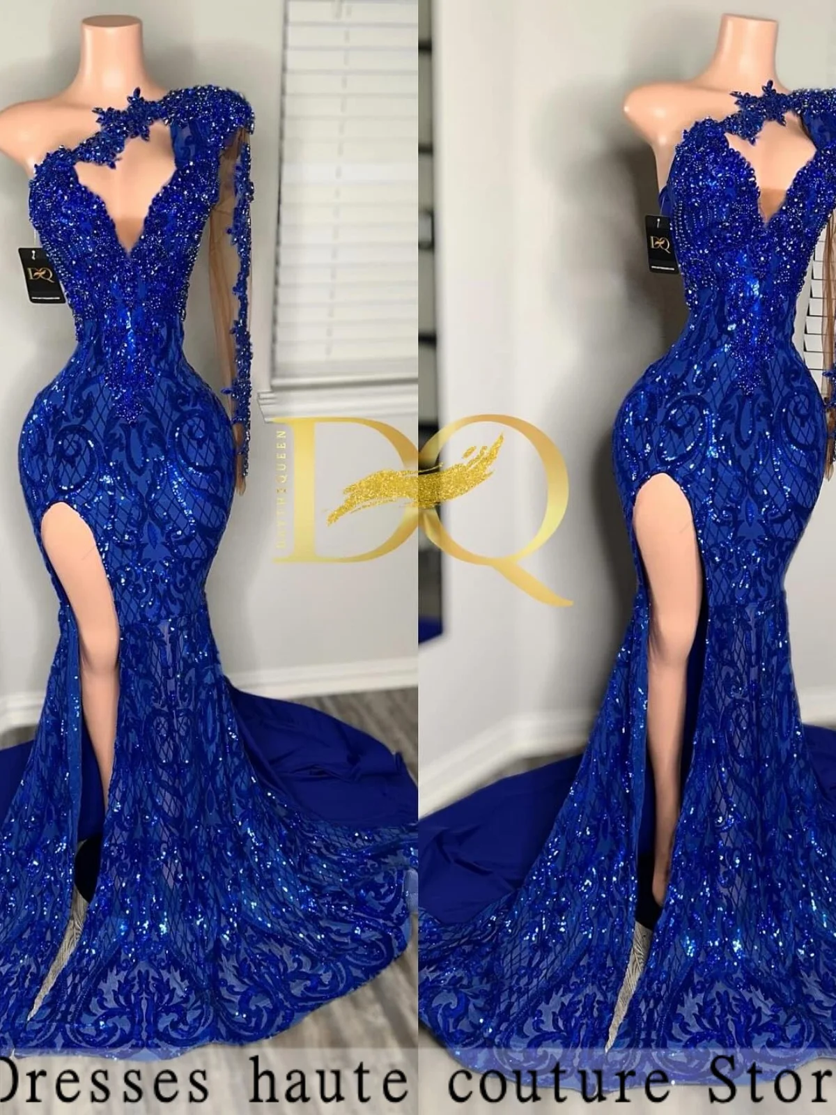 سباركلي رويا أزرق بكتف واحد فساتين لحضور الحفلات الموسيقية 2026 للفتيات السود فتحة جانبية حورية البحر زينة رداء حفلات رسمي مخصص #2