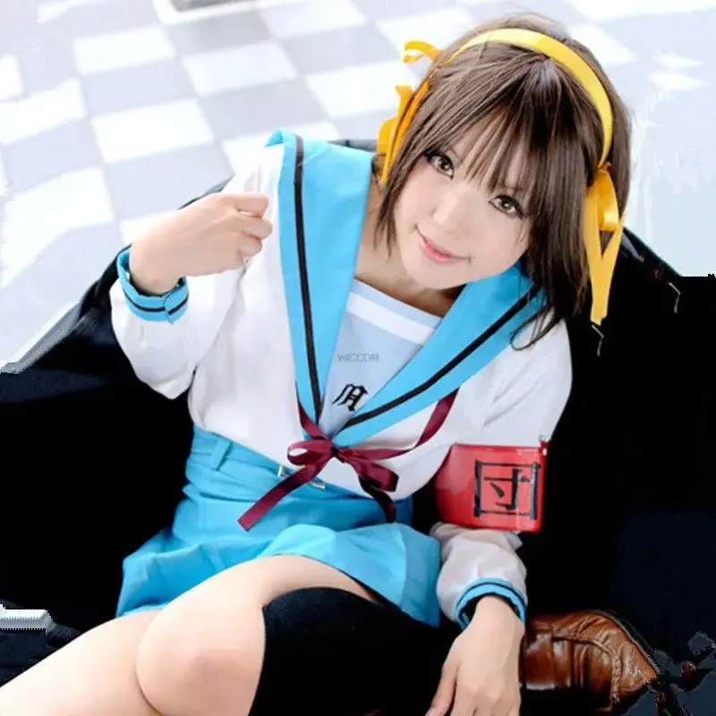 Anime Suzumiya Haruhi No Yuutsu Cosplay Suzumiya Haruhi Kostuum Vrouwen Meisjes Jk Uniform Top Rok Outfit Halloween Op Maat Gemaakt