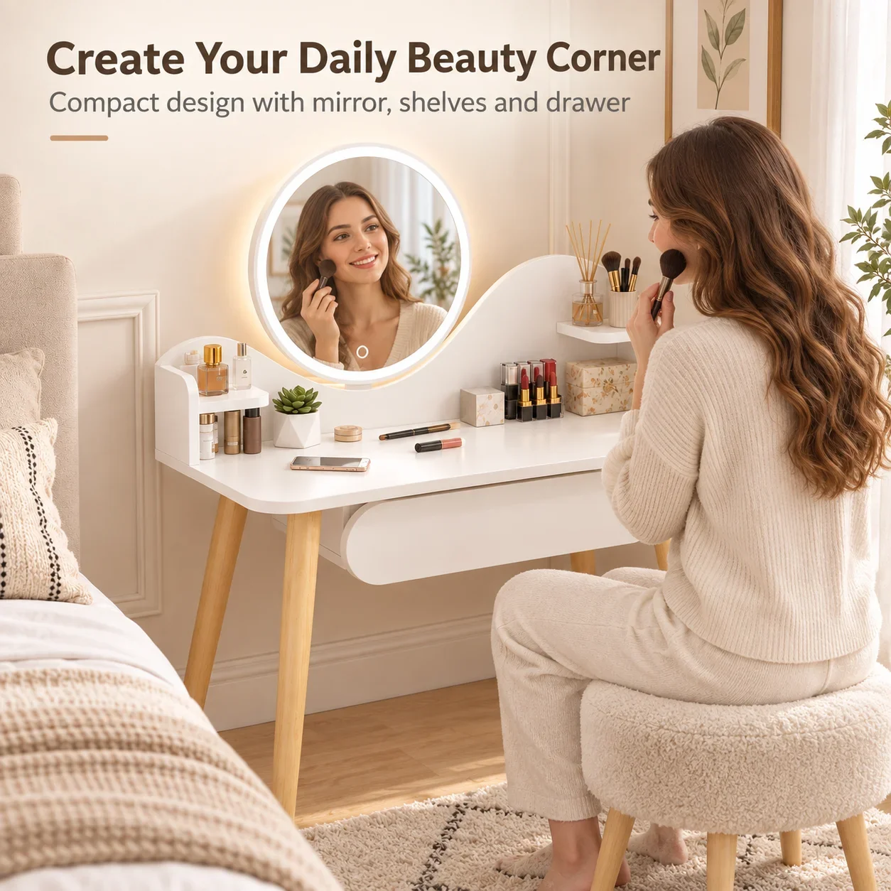 AOLIVIYA Simple Modern Cabinet Small Apartment Bedroom Dressing Table Set Women Girl Makeup Vanities Desk