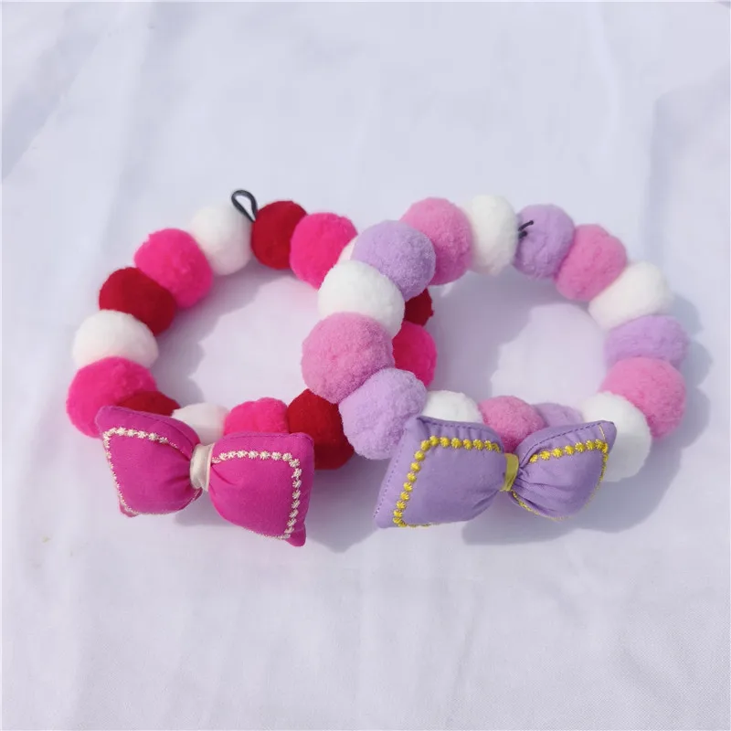 Cute Fashion Knitted Wool Balls Pet Collar Fill Cartoon Bow Stretch Elasticity Rope Necklace for Puppy Dog Cat Pet Supplies