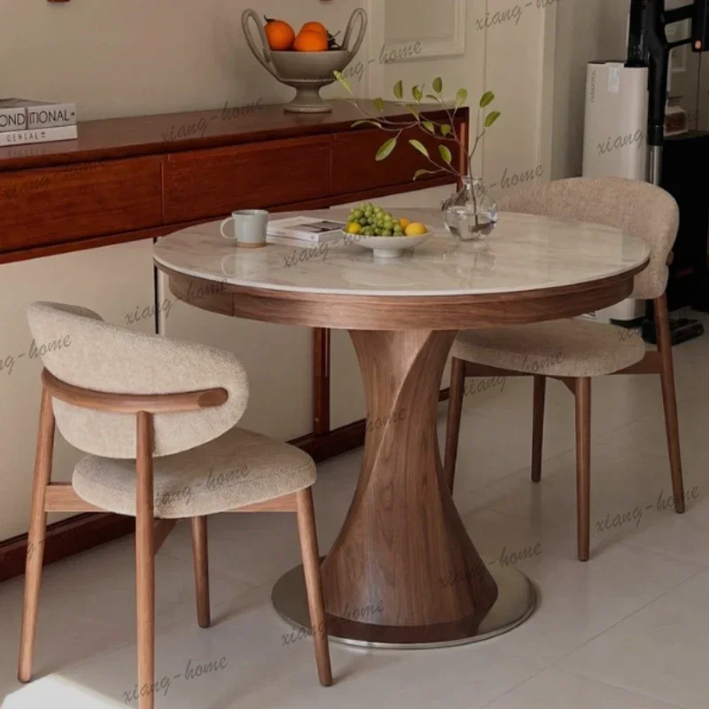 LSHome Household rock slab retractable folding square and round dual purpose dining table and sets 4 chairs dining rooms pliante