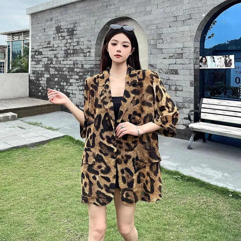 Y2k Leopard Thin Mujer Spring Summer Vintage Loose Women s Korean Fashion Versatile Casual Blusas Feminina