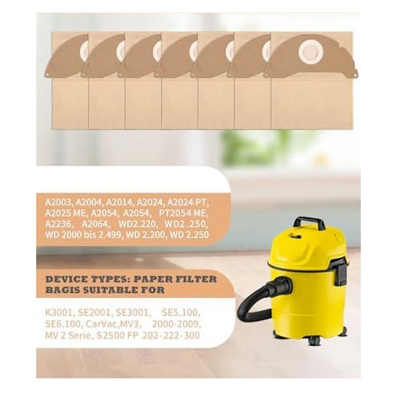 24PCS Paper Bags Bin Bags Vacuum Cleaner 6.904-322.0 Paper Filter Bags For Karcher WD2