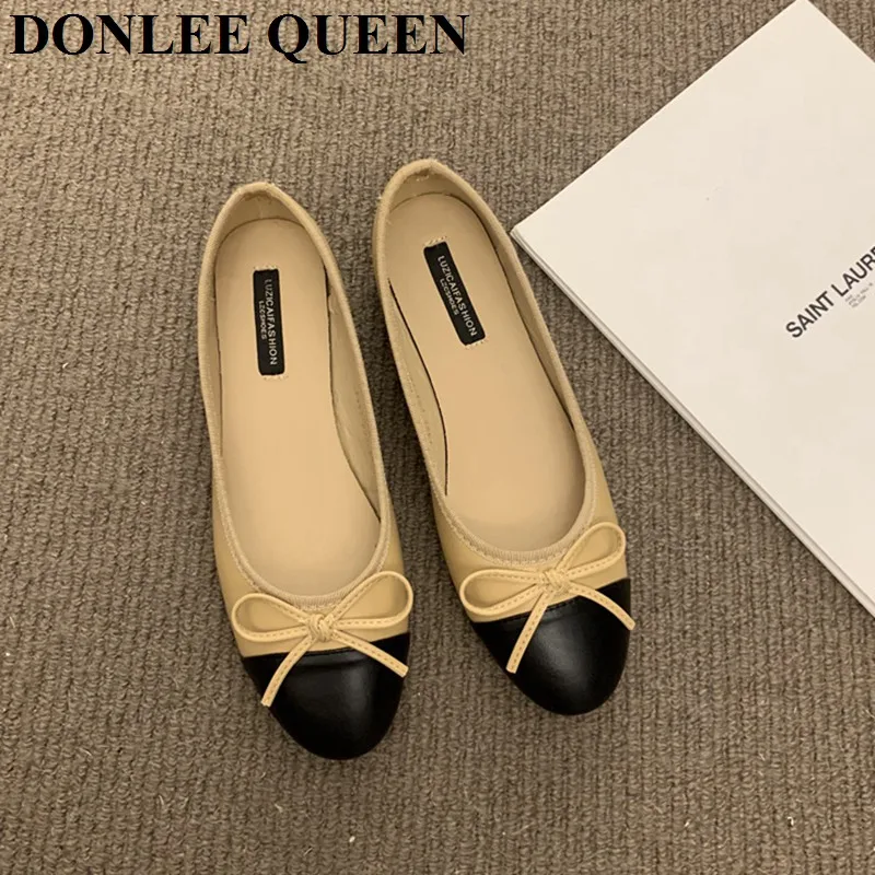 Female Round Toe Bow Knot Flats Ballet Shoes Women Flats Ballerina Soft Moccasin Casual Loafers Classic 2024 Spring Winter Mujer