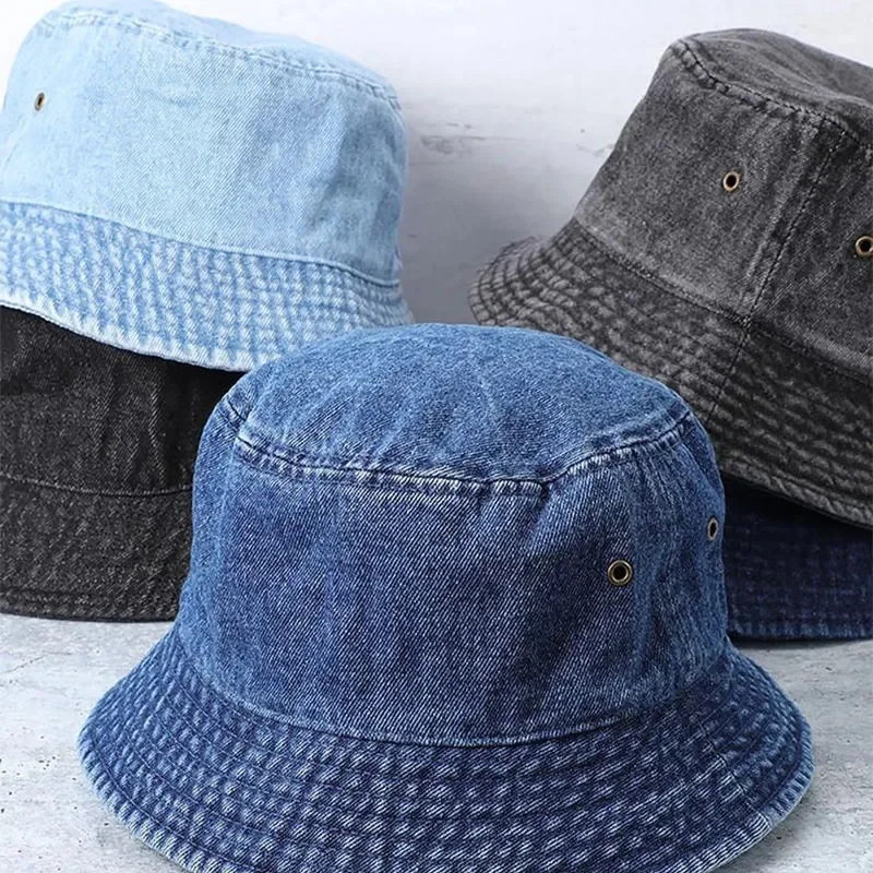 2023 Foldable Fisherman Hat Women Summer Cotton Bucket Hat Solid Color Denim Bucket Hats Bob Caps Hip Hop Gorros Men Women