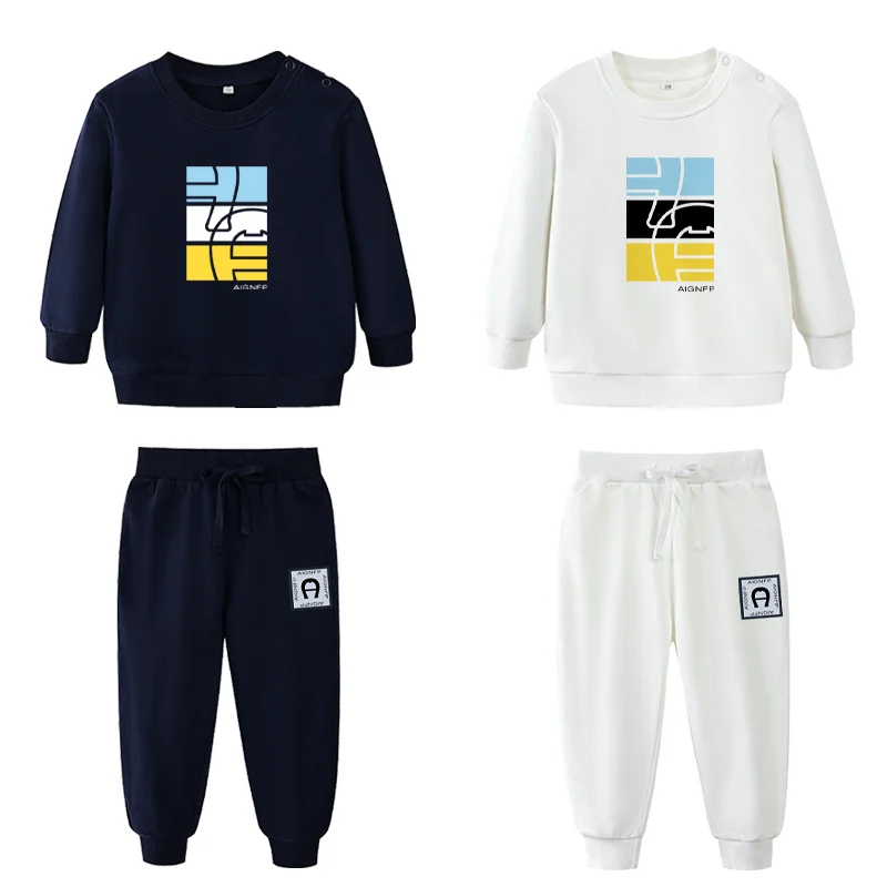0-24M newborn clothes set winter fashion geometric figure sweatshirt tops pants 2pcs Infant pullover cotton long sleeves Sweater