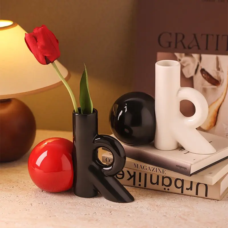 4Colors OK-Shaped Ceramic Vase Modern Home Living Room Desktop Decoration Ornament Light Luxury Multi functional Vase LI428