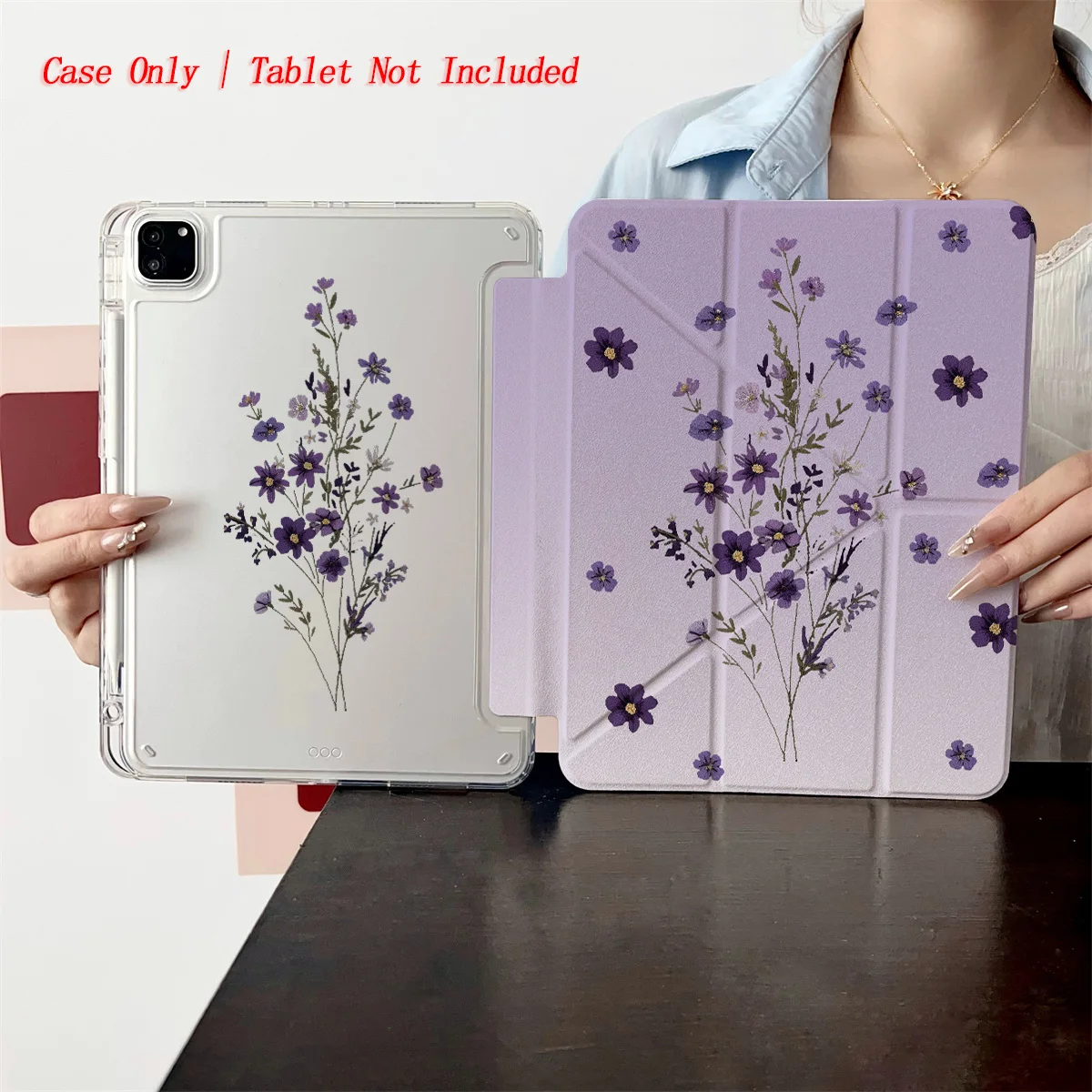 

Trendy Chic Y-Fold Acrylic Purple Flower Bouquet Designs iPad Cover For Apple iPad 10th Gen Pro 11 Air 4 Mini 6 Protective Case