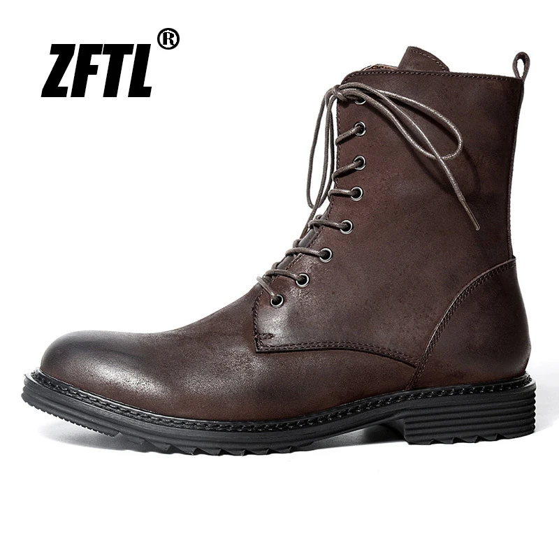 ZFTL Men's Boots Basic Boots British Winter Men's Snow Boots High Top Genuine leather Boots Genuine Leather Boots Vintage Boots