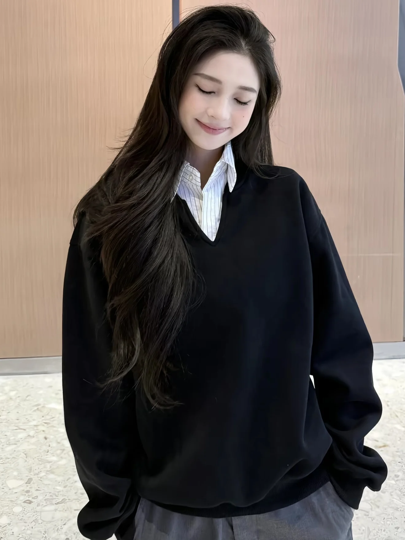 

Толстовка с капюшоном в полоску для колледжа, осень-зима, универсальная, теплая, защита, чистый цвет, свободная посадка, Ci Walk