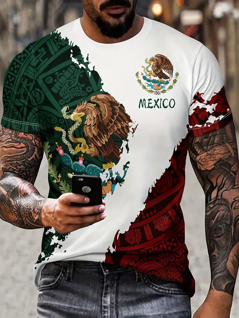 Mexico National Flag Print T Shirt For Men Fashion 3D Eagle Pattern Oversized T-shirt Summer Short Sleeve Tops Casual O-neck Tee