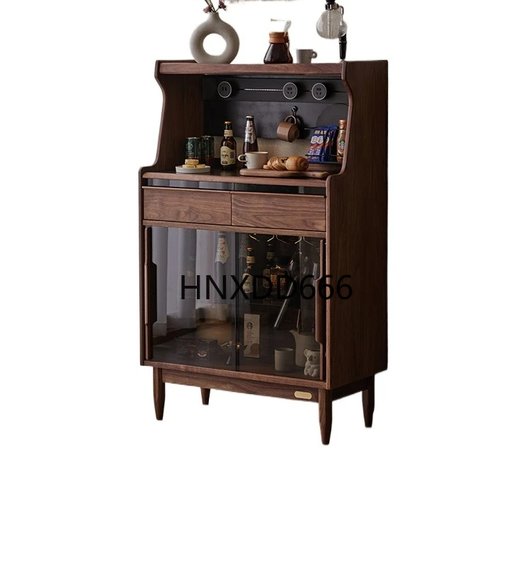 

Solid wood multi-functional side cabinet black walnut living room rock slab locker