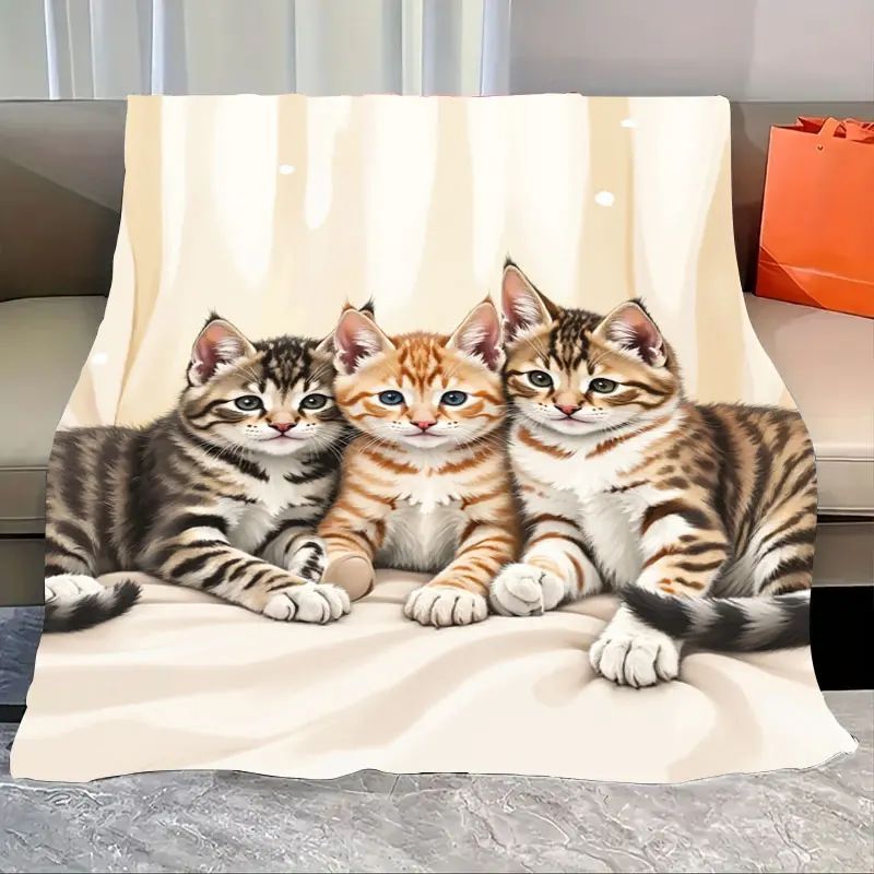 

1pc Flannel Blanket Cute Kittens Cozy Blanket - Soft Flannel for Home & Travel Essentials