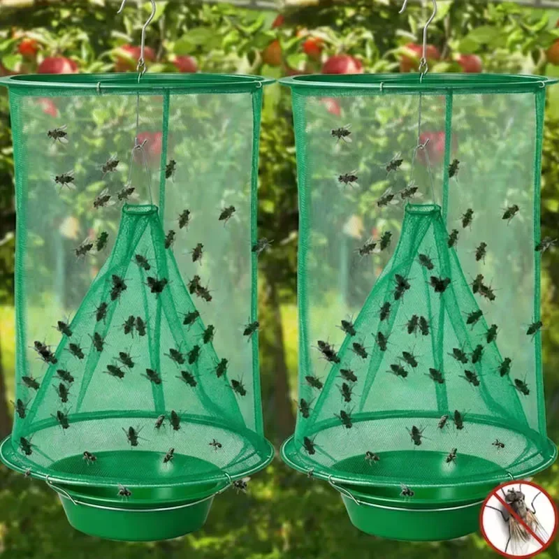 Fly Trap Outdoor Hanging Pest Catchers Foldable Green Mesh Cages Flying Insects Traps for Outdoor Farm Horse Stable Orchard