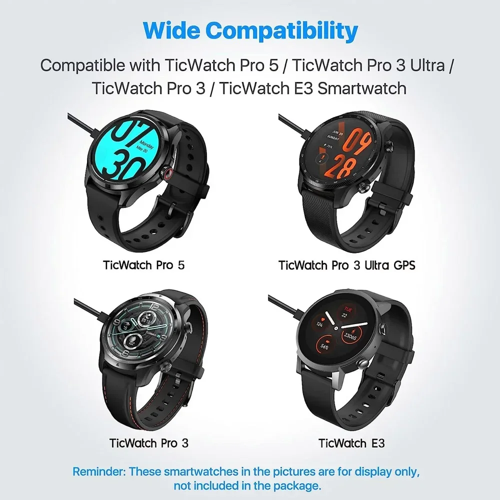 Charging Cable Magnetic Charger For Ticwatch Pro 5 / Pro X / Pro3 Ultra GPS / Pro3 GPS / E3 Charging