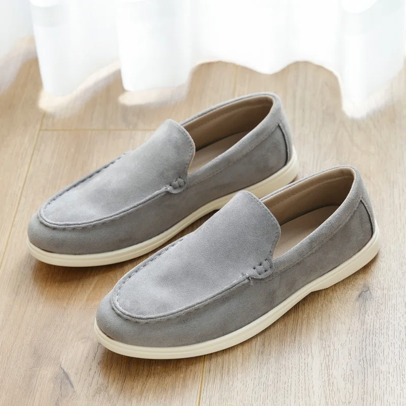 Spring/Autumn Men Flat Loafers Frosted Suede Single Shoes Comfortable Non Slip Fashion Loafers Lightweight Outdoor Casual Shoes