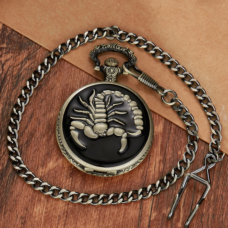 

Unique Cool Scorpion Pocket Watch Skeleton Steampunk Mechanical Fob Watches Vintage Clock Pendant Necklace Hand-winding