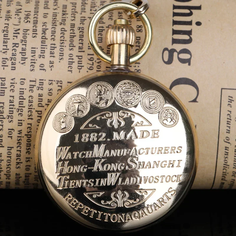 Reloj de bolsillo mecánico de cuerda a mano dorada de lujo de alta calidad reloj Fob con cadena colgante con esfera de Número romano
