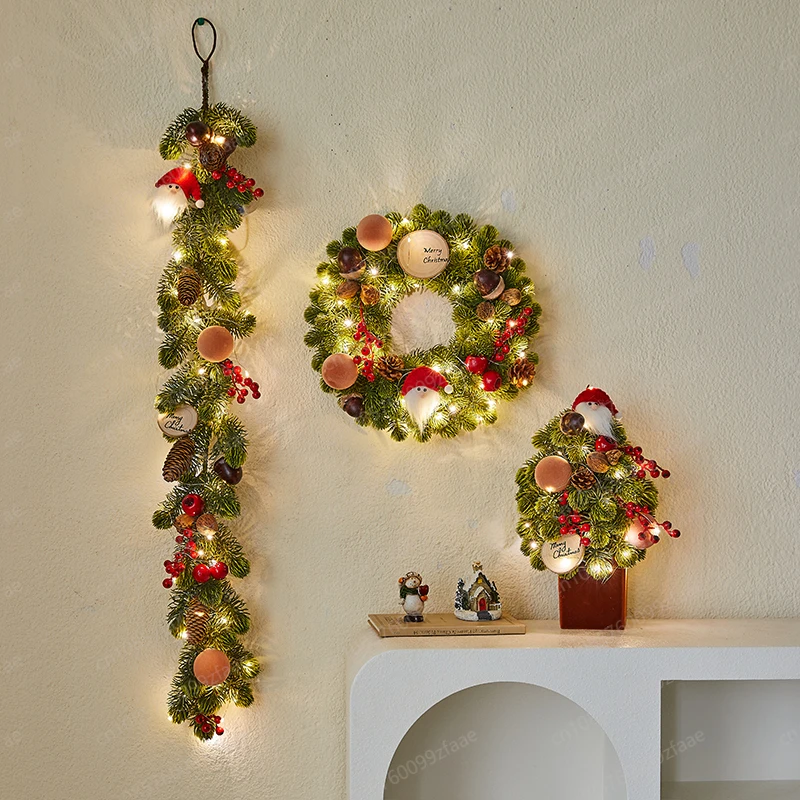 Christmas decorations, Christmas wreaths, tabletop rattan ornaments, door hanging, wall hanging scene dressing three-piece  set