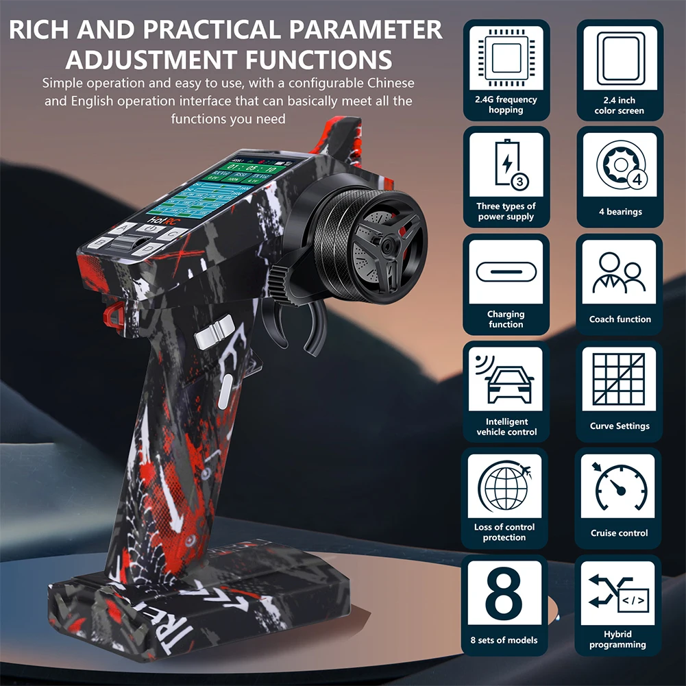 8-Channel Car and Ship Model Remote Control with Screen 2.4G RC Controller for Climbing Drift Vehicle RC Car Ship Tank